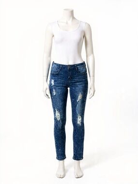 Machine Blue Strainght leg Jeans Distressed Denim casual wear